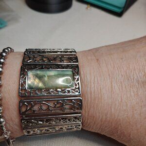 Lia Sophia Silver Tone Abalone Inlay Stretch Panel Bracelet